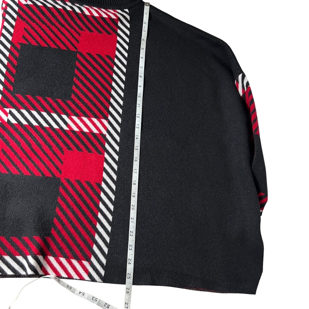 JOSEPH A. Women's Plaid Turtleneck Poncho Sweater Black Red White‎ L - Picture 3 of 10